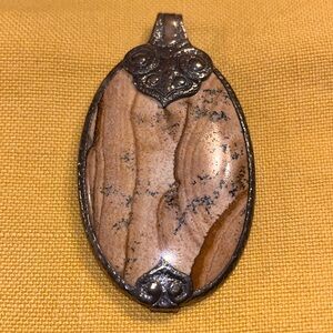 Vintage Large Oval Sterling Silver Picture Jasper Stone Pendant 28g